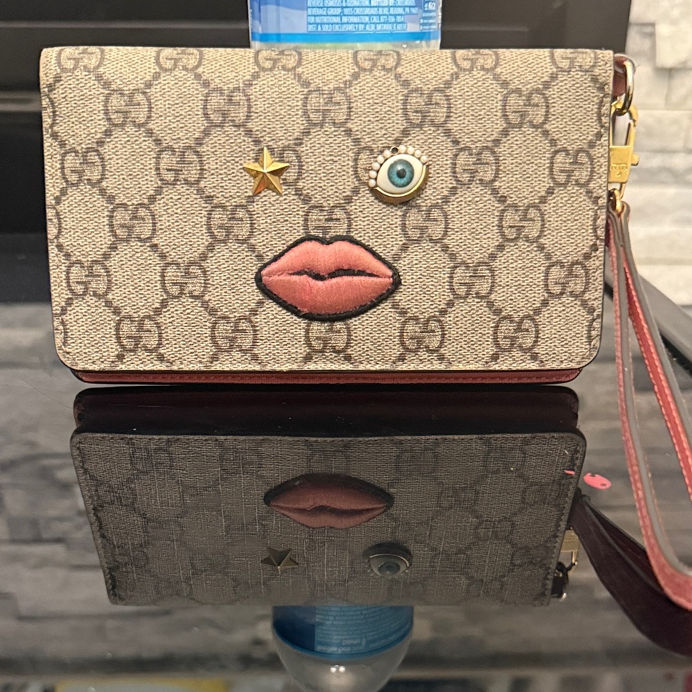 Gucci Beige and Brown Clutch with Embellishments